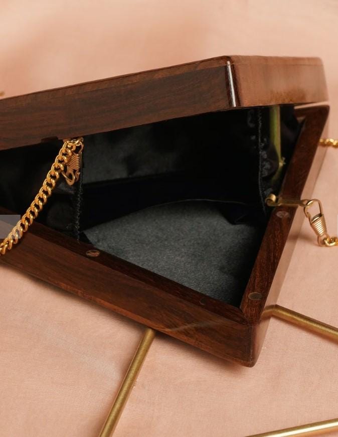 Handcrafted Wooden Triangle Clutch with Brass Handle