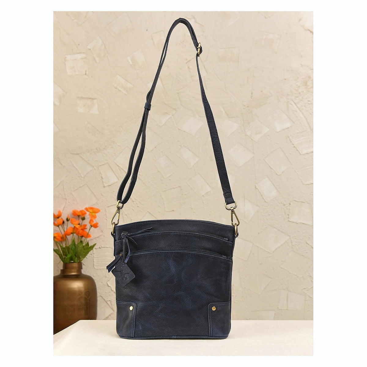Blue Leather Sling Bag for Everyday Use