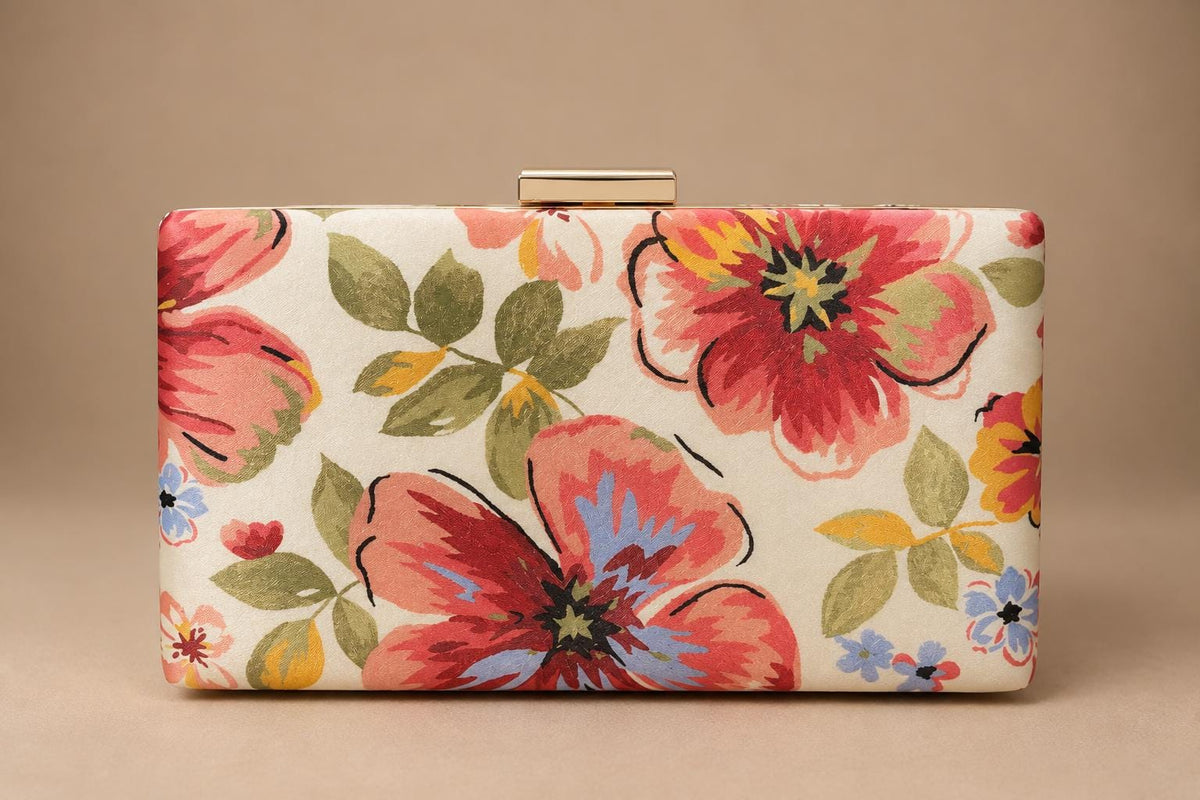 Handcrafted Off-White Floral Embroidered Clutch