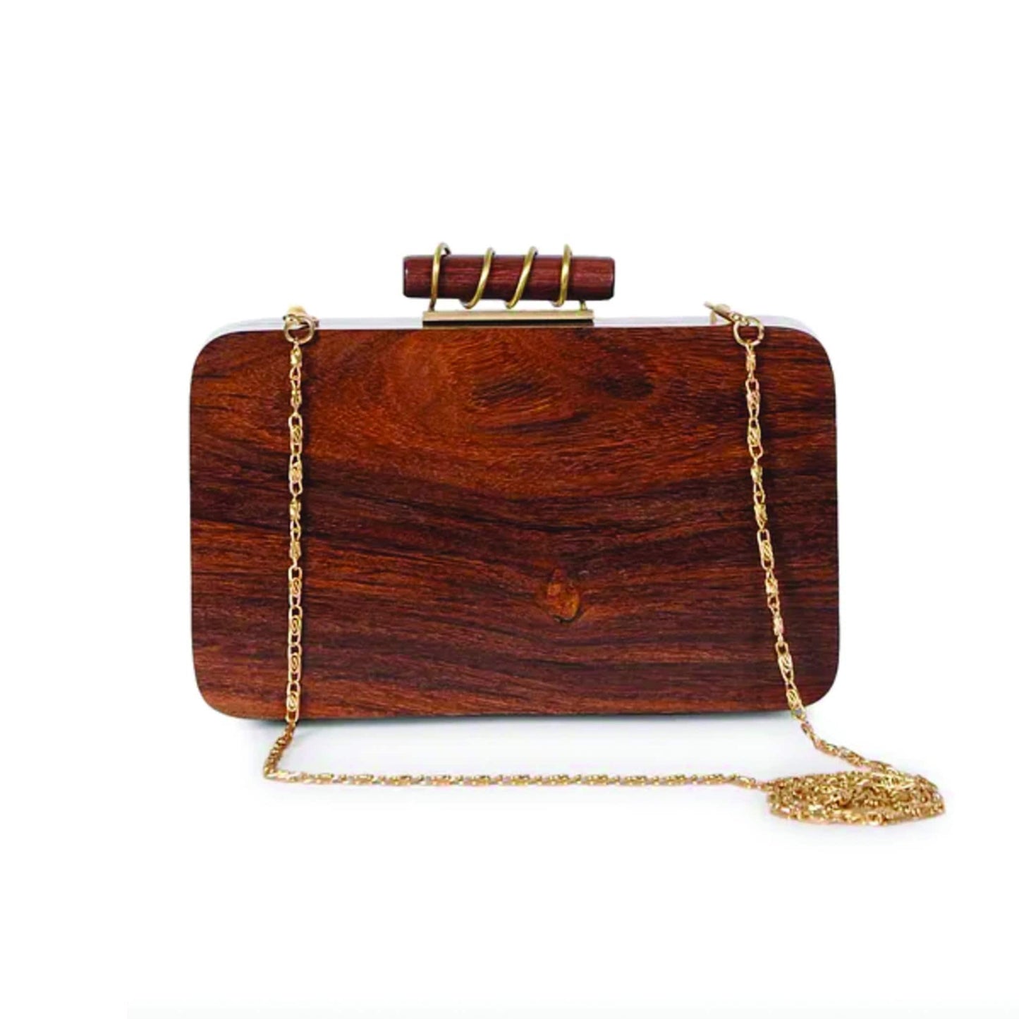 Rectangular Solid Brown Handcrafted Wooden Clutch Sling Bag