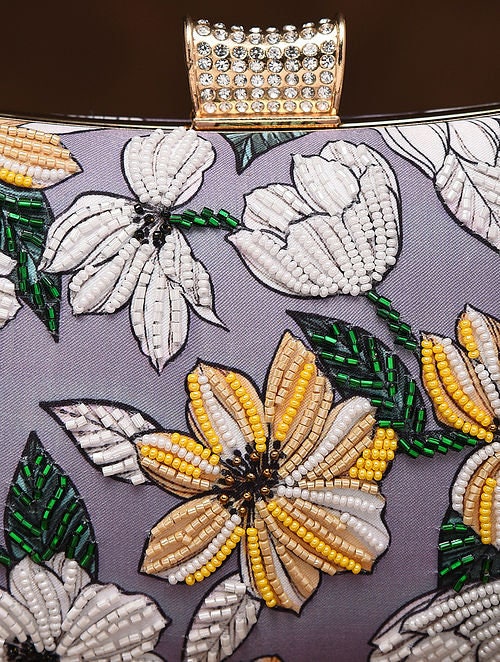 Mauve Embroidered Silk Rectangular Clutch