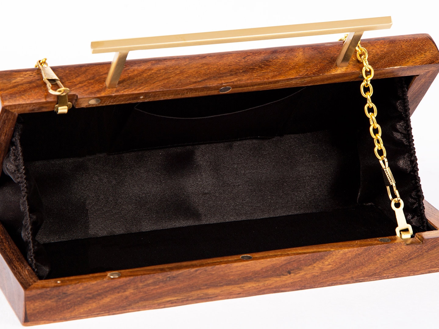 Rectangular Solid Brown Handcrafted Wooden Sling Bag - Elegant Natural Wood Clutch