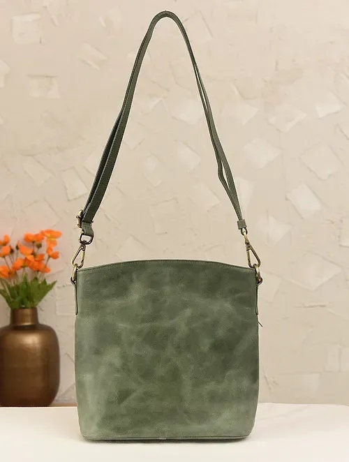 Olive Green High Quality Genuine Leather Sling Crossbody Bag
