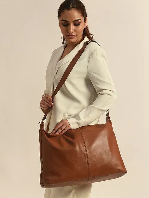 Brown High Quality Genuine Leather Tote Bag Laptop Bag with adjustable strap