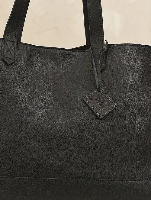Black High Quality Genuine Leather Tote Bag
