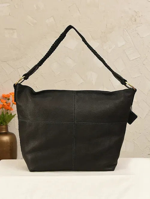 Black High Quality Genuine Leather Tote Bag with Zip Closure | Laptop Bag