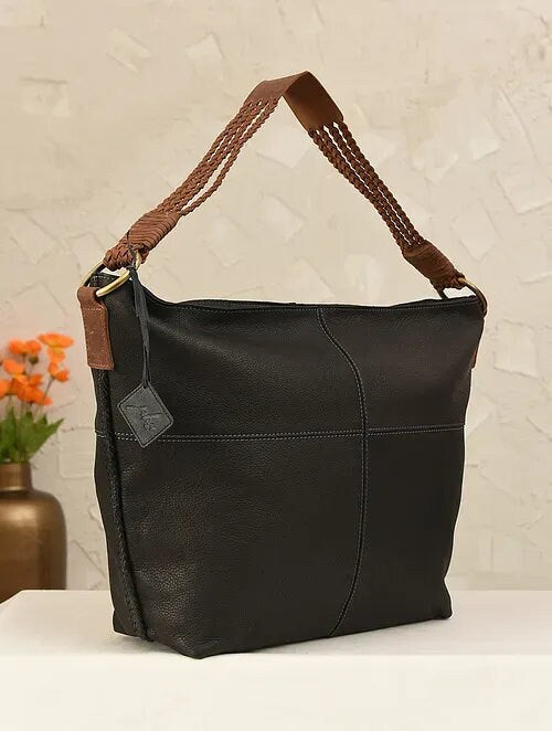 Black High Quality Genuine Leather Tote Bag with Zip closure