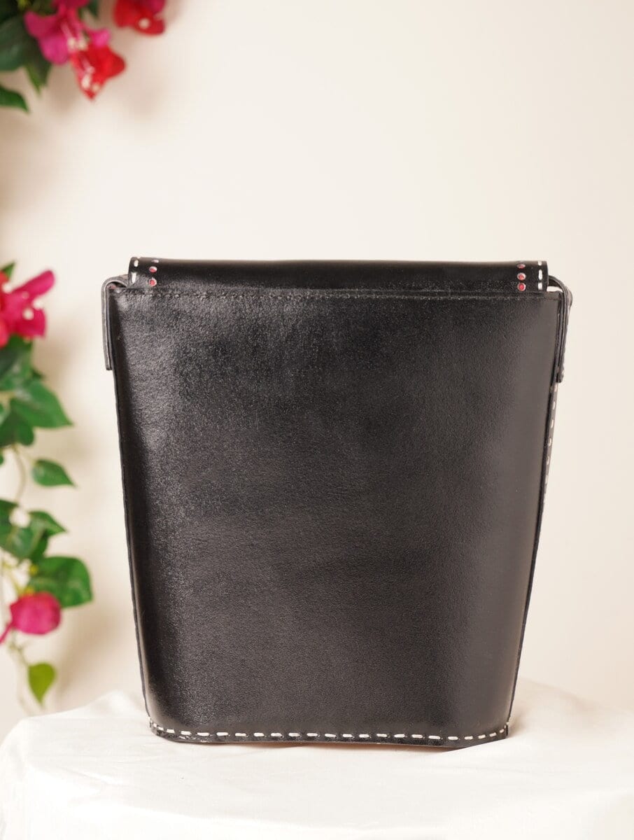 Black High Quality Kutch Genuine Leather Sling Crossbody Bag