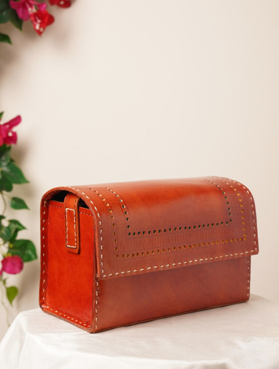 Brown Tan High Quality Genuine Leather Sling Crossbody Bag