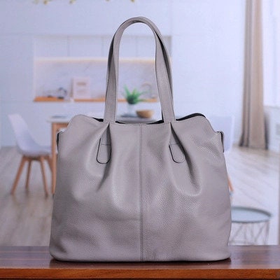 Gray High Quality Genuine Leather Tote Bag