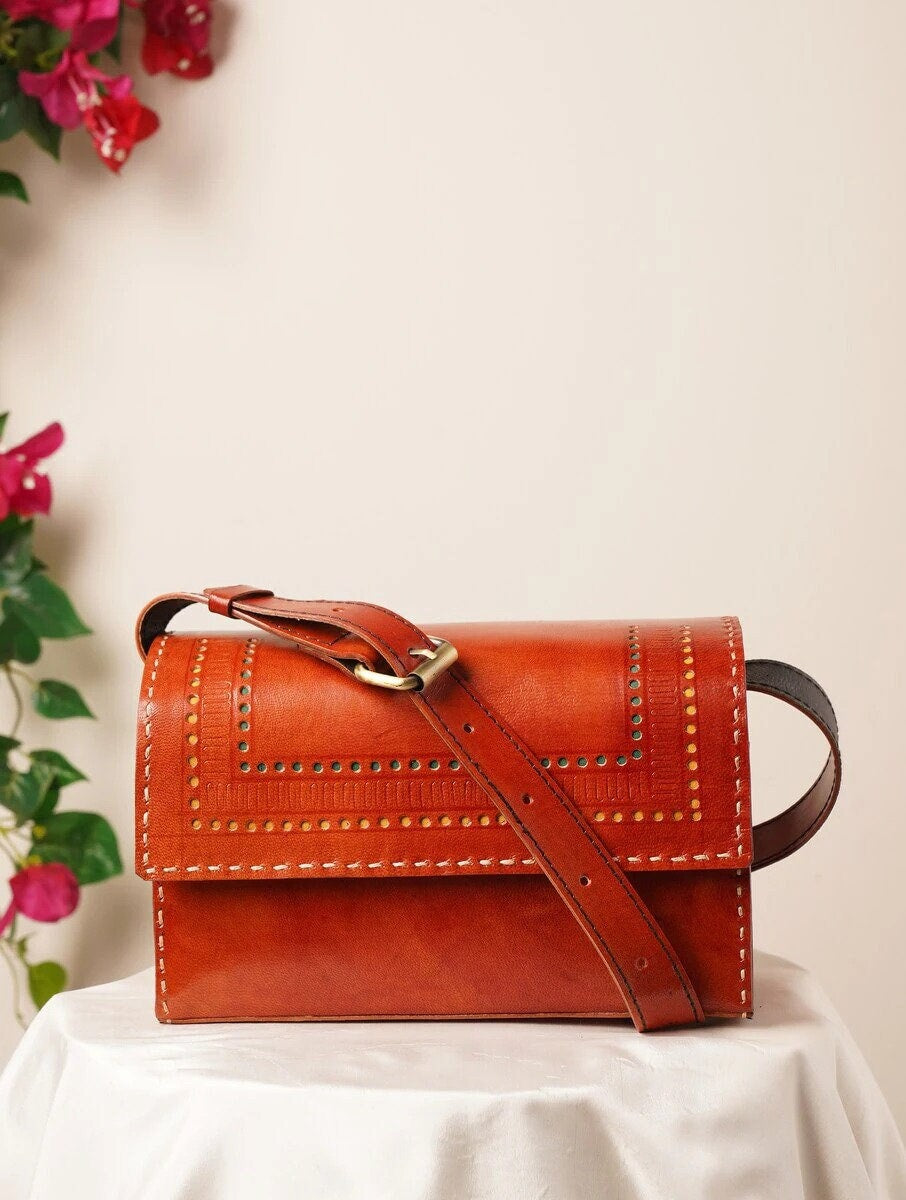 Brown Tan High Quality Genuine Leather Sling Crossbody Bag