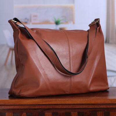 Brown High Quality Genuine Leather Tote Bag Laptop Bag with adjustable strap