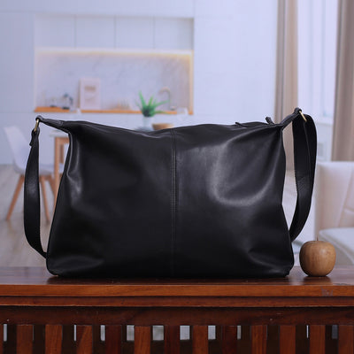 Black High Quality Genuine Leather Tote Bag with adjustable strap